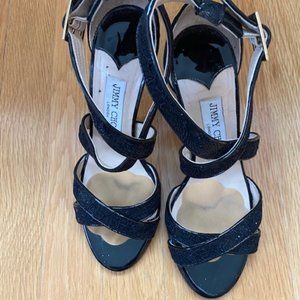 Jimmy Choo Louise Glitter Crisscross Sandal, Black